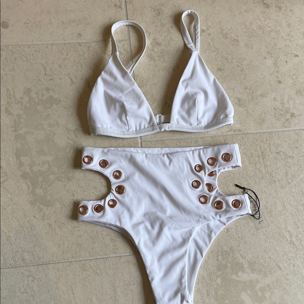 Rock Revival White Bikini with Gold Accents